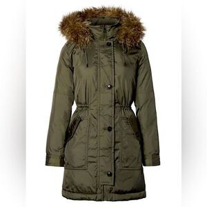 Banana Republic Women’s Parka Removable Hood Olive Green Coat EUC!!